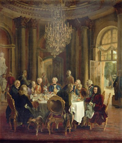 Eettafel bij Sanssouci, 1850 door Adolph Menzel